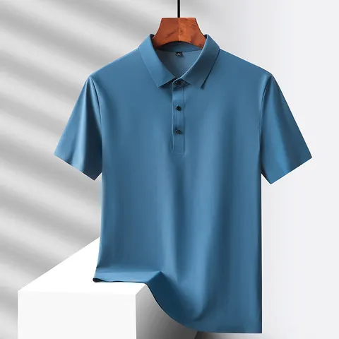 Tecido de náilon popular selecionado, roupas de verão do pai, camiseta de manga curta masculina de meia-idade, seda gelada de verão de secagem rápida, meados