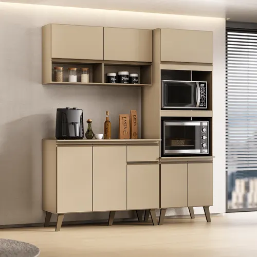Armário de Cozinha Completa Atlanta Fit Carraro Amêndoa