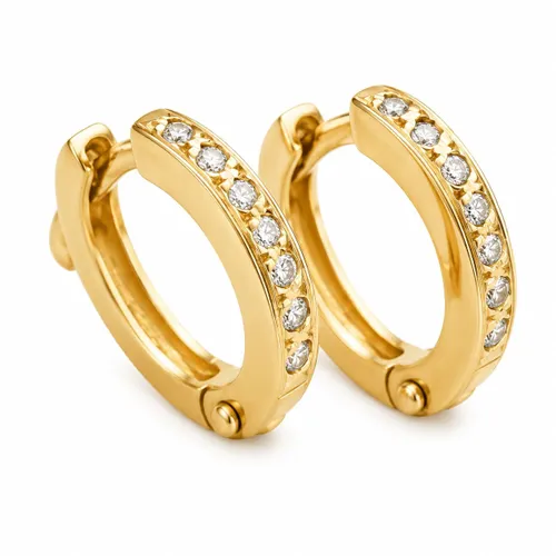 Brinco Argola 1,2 cm com 14 Diamantes em Ouro 18K