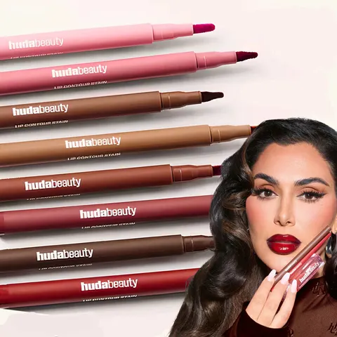 Lápis Delineador Labial Huda Beauty Nude Matte à Prova D'água, Não Transfere, Vermelho Cereja, Caneta Contorno Labial, Maquiagem para Mulheres