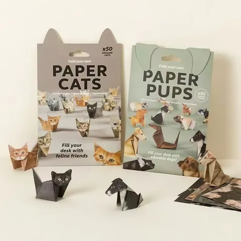 Kit DIY de Origami: Gatos, Cães e Dinossauros - 50 Peças para Dobrar Seus Próprios Animais, Artesanato Fofo 3D, Decoração de Mesa, Brinquedo para Crianças, Adultos e Iniciantes, Presente