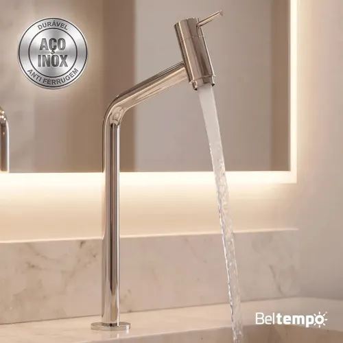 Torneira Banheiro Lavabo Bica Alta Bancada Inox Cromada Link 45° Beltempo