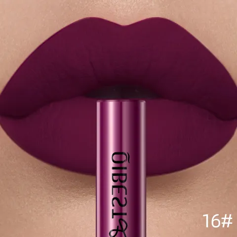 Qibest batom líquido fosco, à prova d'água, longa duração, veludo, brilho labial, tubo fosco, pigmento nude, vermelho, maquiagem labial