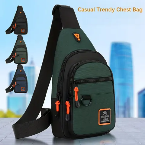 Bolsa de peito masculina para atividades ao ar livre, com grande capacidade, para usar no ombro ou transversalmente, moderna, impermeável e casual, ideal para caminhadas.