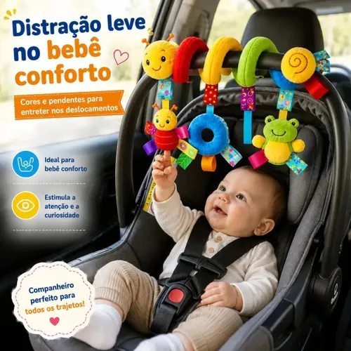 Móbile Centopeia em Espiral Bebe para Carrinho, Berço com Chocalho com Sons Multisensorial 1ª Infância Bebê Conforto Marca MLTM ECOM