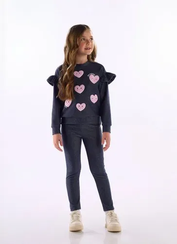 Conjunto de Moletom Estampado Infantil Menina Azul