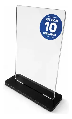 Kit 10 Placas Troféu Ps Cristal 2mm 10x15cm C/base Preta