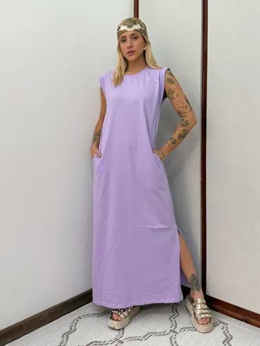 Vestido Longo Muscle Tee em Algodão com Bolso Aveloz Lilás