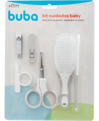 Kit Cuidados e Higiene Bebê-pente, Escova e Cortador de Unha Cor Cinza