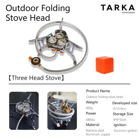 Fogão a Gás para Camping TARKA 5800w com 3 Queimadores, Forno de Fogo Forte para Turismo, Equipamento para Escalada e Caminhada, Utensílios de Cozinha para Piquenique