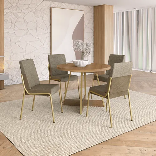 Conjunto Sala de Jantar 4 Cadeiras Santa Fé Carraro Carvalho Dourado