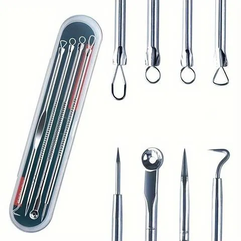 Conjunto de agulhas para cravo de acne, 4 unidades, sem perfume, mancha, limpador de poros, gancho, removedor de espinhas, ferramentas de cuidados com a pele, acessórios