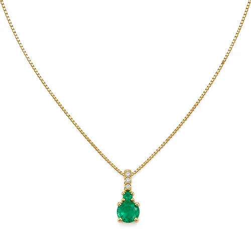 Colar Veneziana 45 cm com Pingente Oval 2 Esmeraldas e 3 Diamantes em Ouro 18K