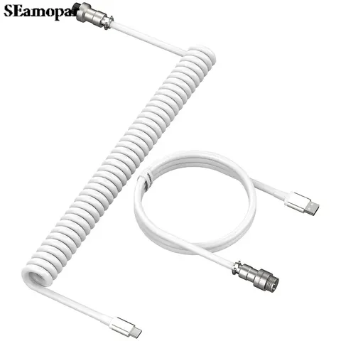 Cabo de teclado enrolado tipo c para USB-A cabo de teclado mecânico destacável metal aviador fio de manga dupla para teclado de jogos