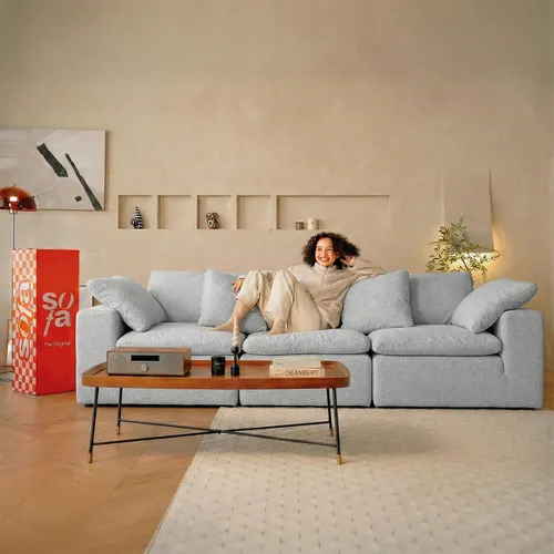 Sofá na Caixa modular Sienna 3 lugares em Boucle - Cinza Granito