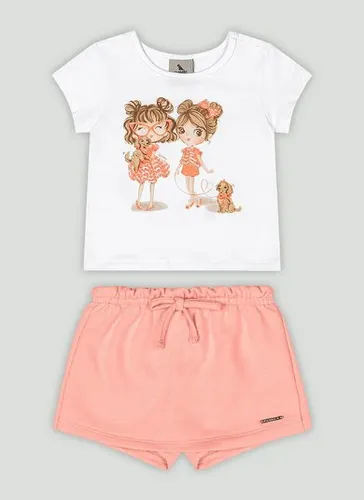 Conjunto Bebê com Blusa de Bonecas e Short-Saia (Branco) Quimby