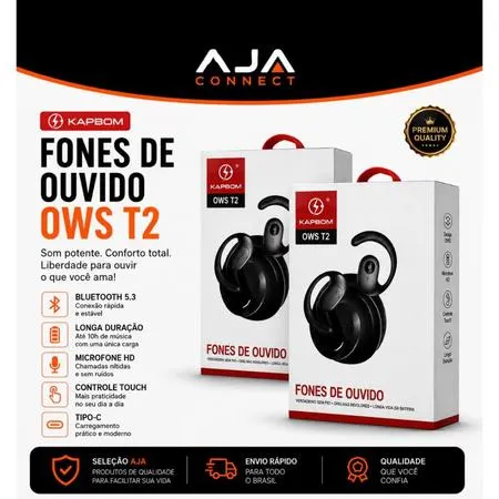 Fone Bluetooth KAPBOM OWS T2 sem Fio Condução Óssea Esportivo