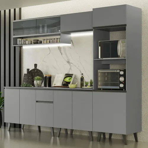 Armário de Cozinha Completa 260cm Cinza Nice Madesa 06