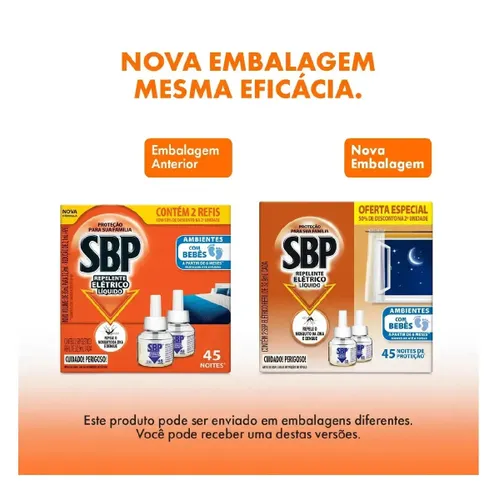 Refil para Repelente Elétrico Líquido 45 Noites 2 Unidades Repele e afasta 35Ml SBP
