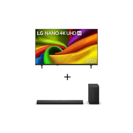 Smart TV LG NANO UHD AI 4K NU850 65 polegadas 2026+Soundbar LG S70TY Dolby Atmos com configuração de canais 3.1.1 e 400W RMS - 65NU850.S40T