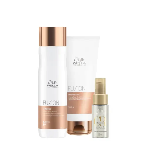Kit Wella Professionals Fusion Shampoo 250ml Condicionador 200ml e Oil Reflections Light 30ml