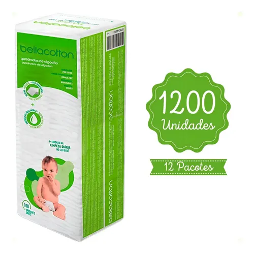 Kit Algodão Bellacotton Quadrado para Bebê - 12 Pacotes