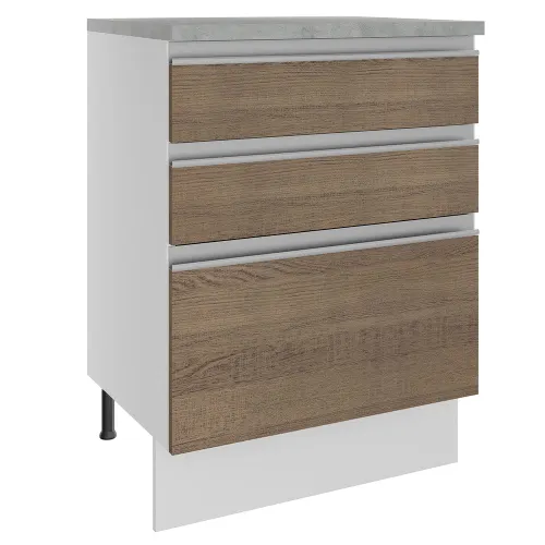 Balcão Madesa Glamy 60 cm 3 Gavetas Branco/Rustic
