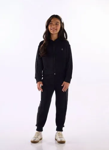 Conjunto menina jaqueta e calça com detalhe em pelo sintético Preto