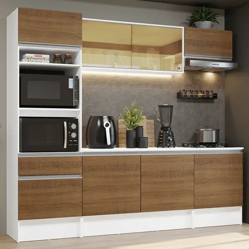Armário de Cozinha Completa 240cm Branco/Rustic Diamante Madesa