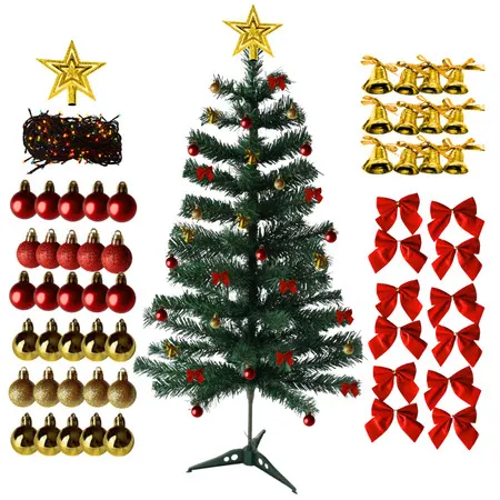 Árvore Natal 120 Cm Verde Grande com Enfeites Variados Decorada