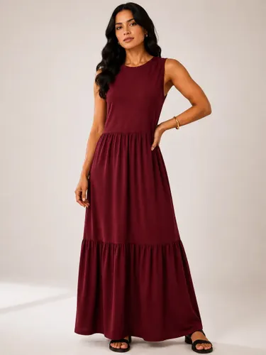 Vestido Longo Feminino Regata Três Marias Algodão Soltinho Bordô