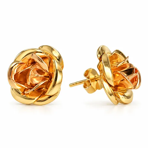 Brinco Flor em Ouro Amarelo com detalhe em Ouro Rosé 18k