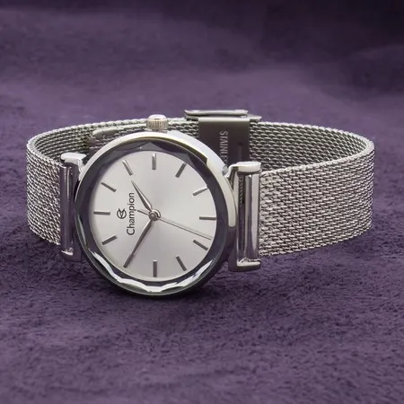 Relogio Feminino Prata Champion Minimalista Médio Pulseira Leve Original CF24662Q