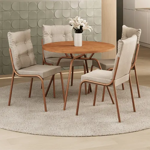 Conjunto Sala de Jantar 4 Cadeiras Lisboa Carraro Rosê Cobre