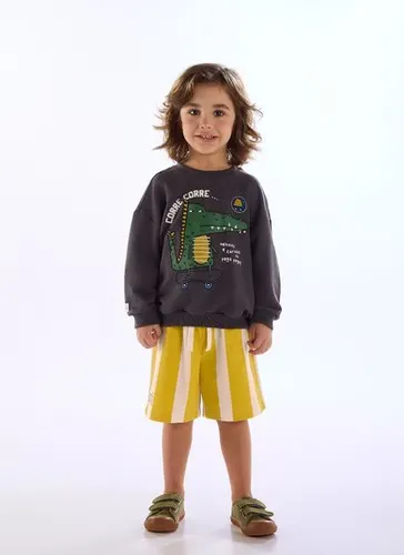 Conjunto Pega-pega Blusão e Bermuda para Menino Cinza Chumbo Três e Já