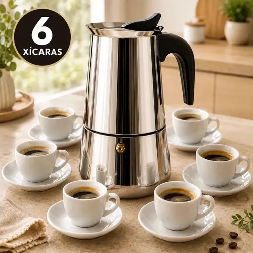 Cafeteira Italiana Moka inox 6 Xícaras Café Expresso Espresso para Fogão Manual Tradicional Resistente 300 Ml Casa Premium Sólar