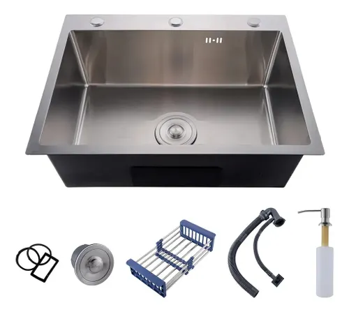 Cuba Pia Cozinha Gourmet Inox 304 Luxo 60x45x21cm Pia de Cozinha com Acessórios Cor Acabamento Escovado Prata Winda Prateado