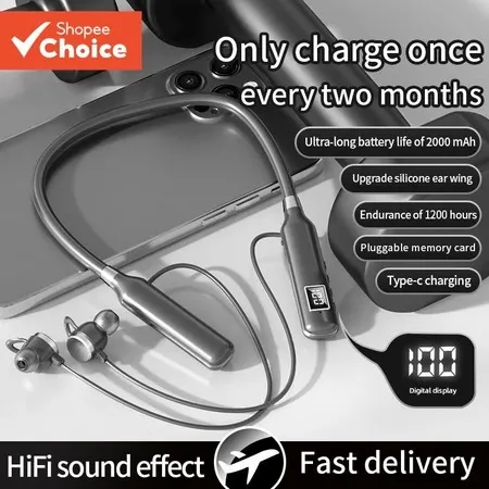 Fones de Ouvido TWS sem Fio Bluetooth Pendurados no Pescoço HiFi-Stereo ENC Cartão Plugável à Prova D'água Chamadas HD E