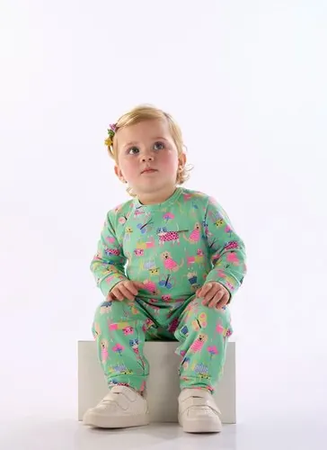 Macacão Bebê Menina em Cotton Felpado com Estampa Divertida Multicolor