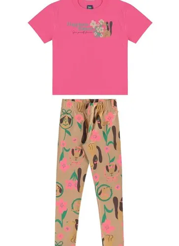 Conjunto Flores & Focinhos Infantil com Blusa e Calça Legging (Rosa) Bee Loop