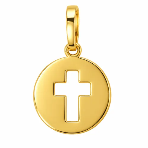 Pingente Placa Redonda com Cruz Vazada em Ouro 18K
