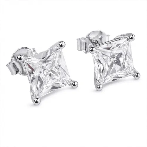 Brinco 6 mm Prata Quadrado com Zircônia