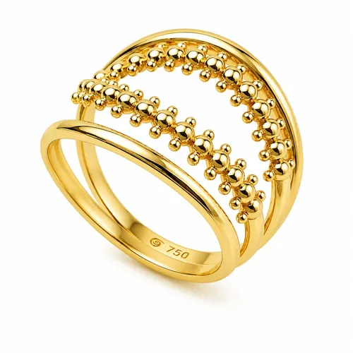 Anel 3 Curvas com Esferas e Acabamento Liso em Ouro 18K