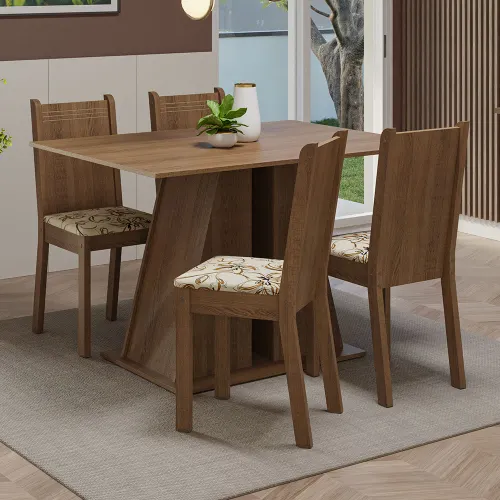 Conjunto Sala de Jantar Mesa Tampo de Madeira 4 Cadeiras Rustic/Lírio Bege Marilyn Madesa