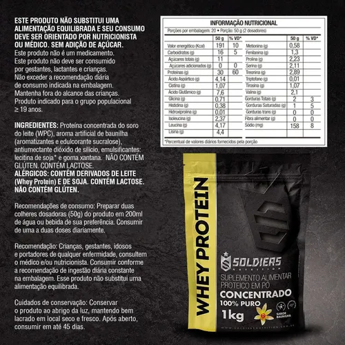 Kit: 2kg Whey Protein Concentrado - 100% Importado - Soldiers Nutrition