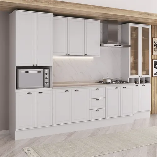 Armário de Cozinha Completa com Balcão Milla Crisp Carraro Branco