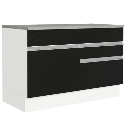 Balcão Gabinete 120 x 60 cm 1 Porta 2 Gavetas Branco/Preto (Com Tampo) Glamy Madesa