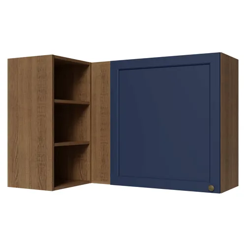 Armário Aéreo de Canto para Linha 60 cm de Profundidade Rustic/Azul Vik Madesa