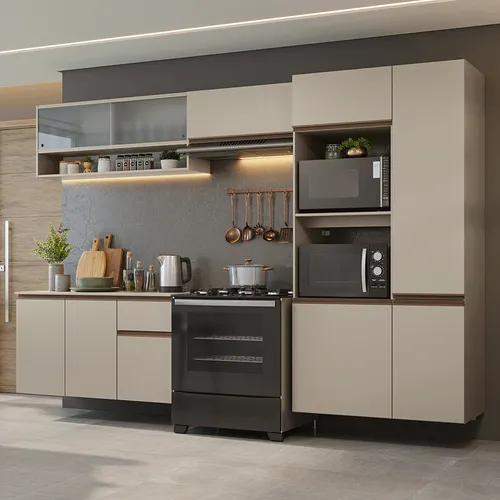 Armário de Cozinha Completa 300 cm Suspensa Crema Nice Madesa 06