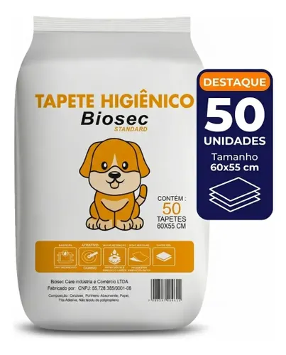 Tapete Higiênico para Cachorro 50 Unidades 60x55cm com Gel Absorvente Fralda Manta Pet Cão com Fitas Adesivas Anti Odor Atrativo Canino